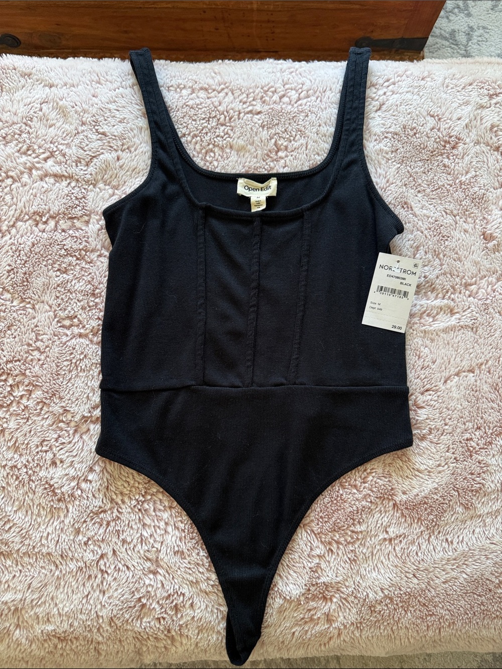 Open Edit Black Ribbed Tank Bodysuit